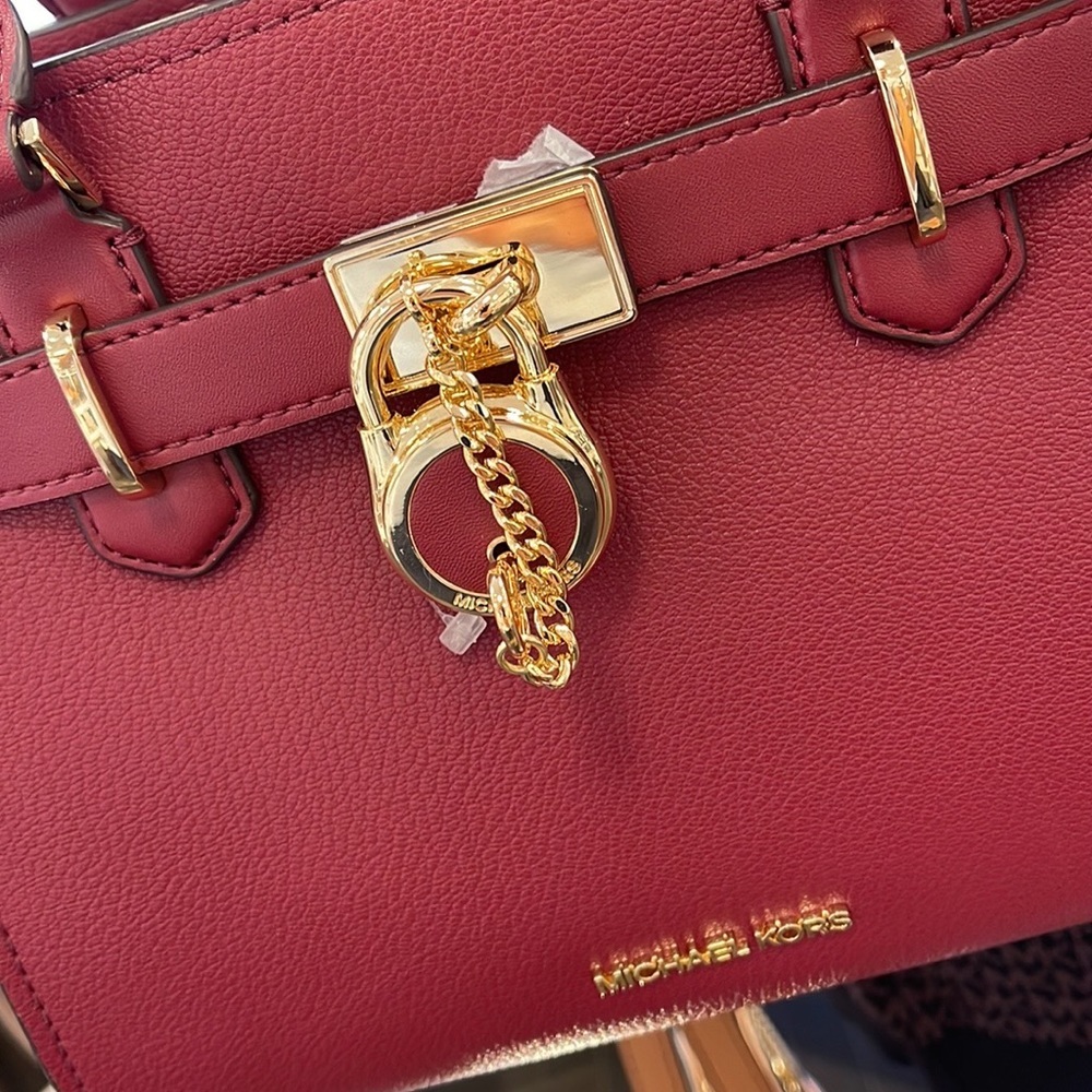 Michael Kors Hamilton Small Satchel Shoulder Crossbody Bag Dark Cherry COLOR - Picture 4 of 15